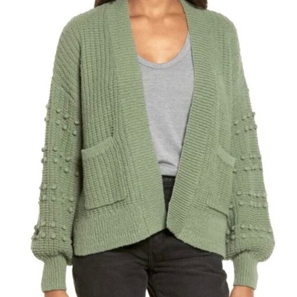 Madewell Bobble Cardigan Sweater Green Women Medium NWT Ribbed Open Front
